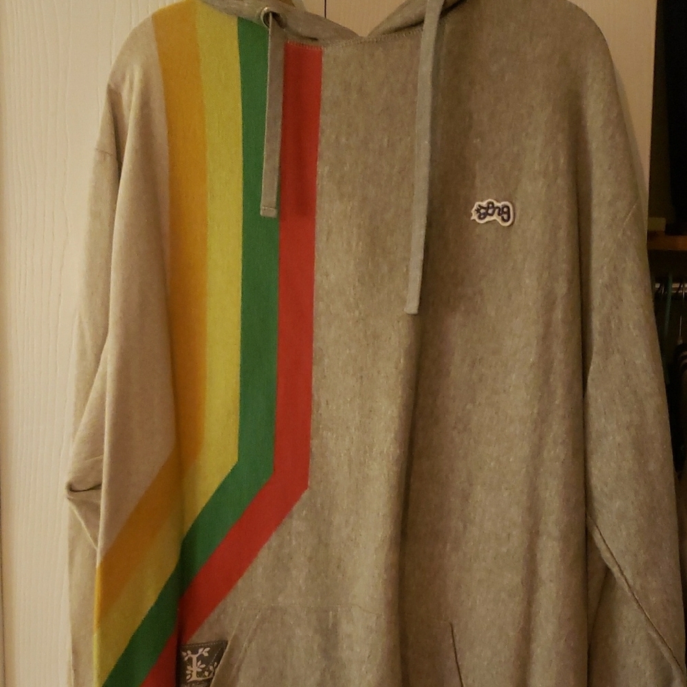 Lrg Gray and Red Hoodie with Bold Stripes